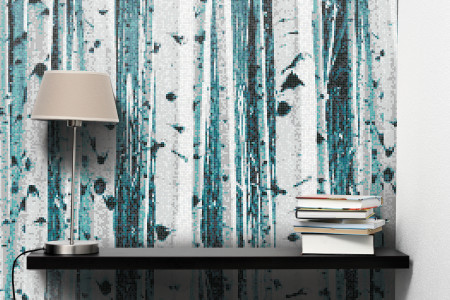 Turquoise Birch Trees Contemporary Photorealistic Mosaic installation by Artaic