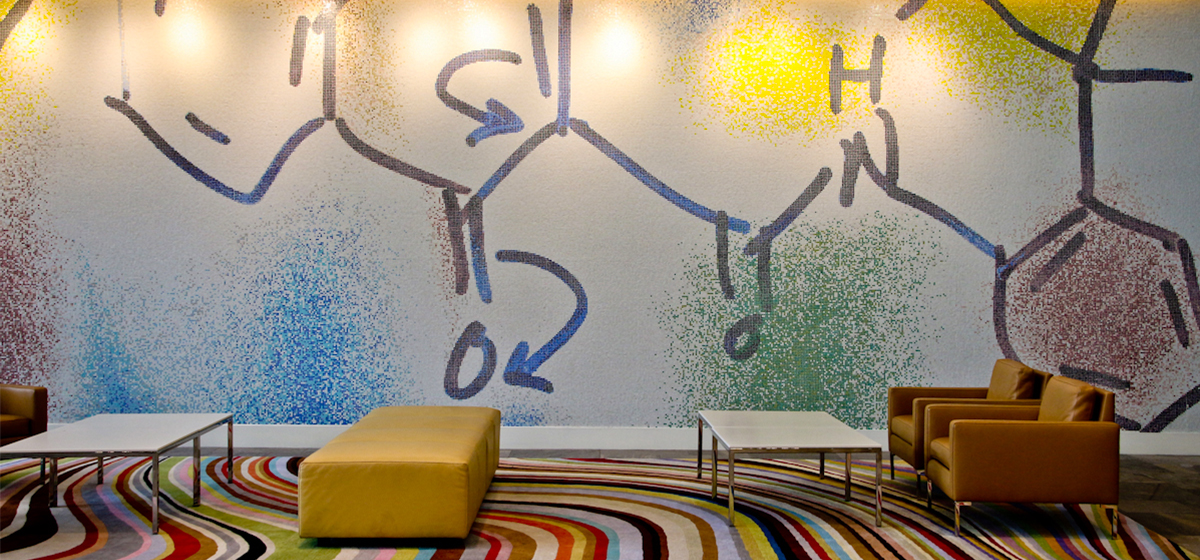 Custom Artaic mosaic mural for Vertex Pharmaceuticals lobby in Boston MA