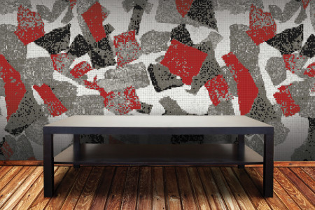 Red geometric shapes  Abstract Mosaic installation by Artaic