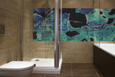 Turquoise electric charge  Graphic Mosaic installation by Artaic