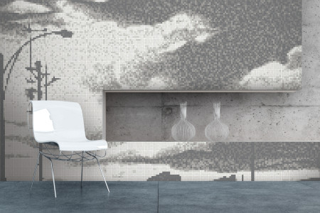 White clouds  Photorealistic Mosaic installation by Artaic