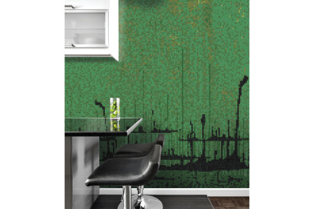 Green brushstrokes  Abstract Mosaic installation by Artaic