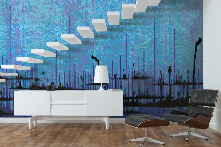 Blue brushstrokes  Abstract Mosaic installation by Artaic