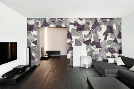 Purple geometric shapes  Abstract Mosaic installation by Artaic