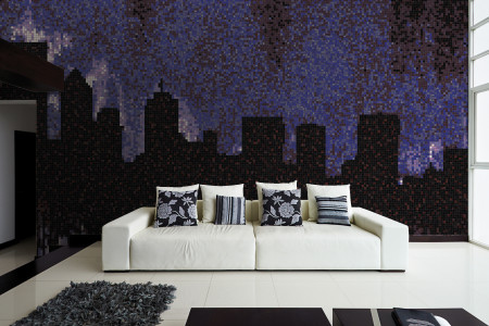 Purple cityscape  Graphic Mosaic installation by Artaic