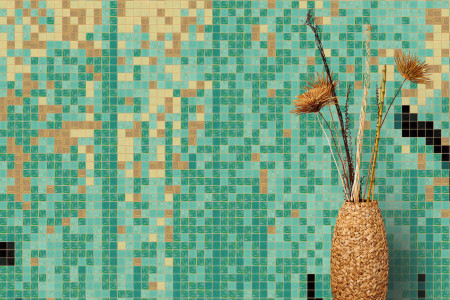 Turquoise brushstrokes  Abstract Mosaic installation by Artaic