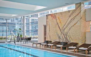 Artaic abstract orange yellow mosaic loews chicago glass pool mosaic
