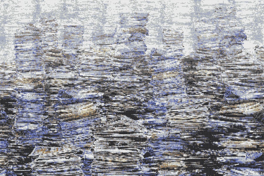 Blue recycled paper material Contemporary Textural Mosaic by Artaic