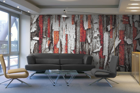 Red tree bark Contemporary Textural Mosaic installation by Artaic