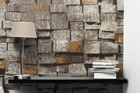 Brown reclaimed lumber Contemporary Textural Mosaic installation by Artaic