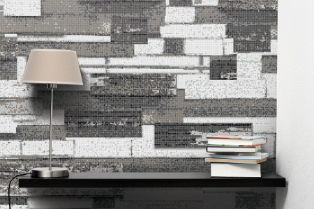 Grey reclaimed wood Contemporary Textural Mosaic installation by Artaic