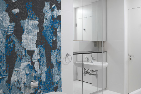 Blue natural materials Contemporary Textural Mosaic installation by Artaic