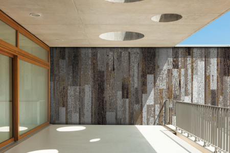 Brown reclaimed wood Contemporary Textural Mosaic installation by Artaic