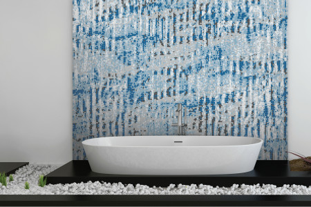 Blue cardboard Contemporary Textural Mosaic installation by Artaic
