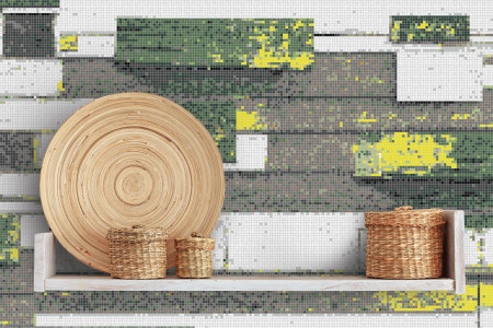 Green reclaimed wood Contemporary Textural Mosaic installation by Artaic