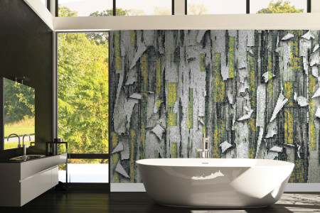 Green tree bark Contemporary Textural Mosaic installation by Artaic