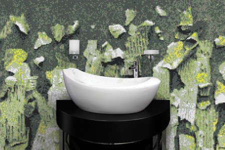 Green natural materials Contemporary Textural Mosaic installation by Artaic