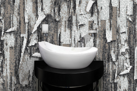 Grey tree bark Contemporary Textural Mosaic installation by Artaic