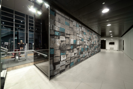 Turquoise reclaimed lumber Contemporary Textural Mosaic installation by Artaic