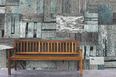 Turquoise wooden pallets Contemporary Textural Mosaic installation by Artaic