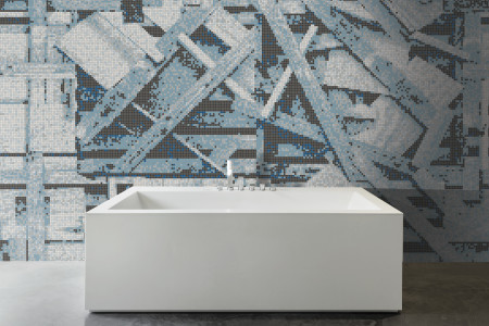 Blue wooden pallets Contemporary Textural Mosaic installation by Artaic