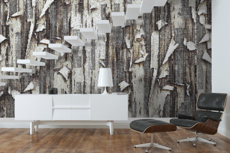 Brown tree bark Contemporary Textural Mosaic installation by Artaic