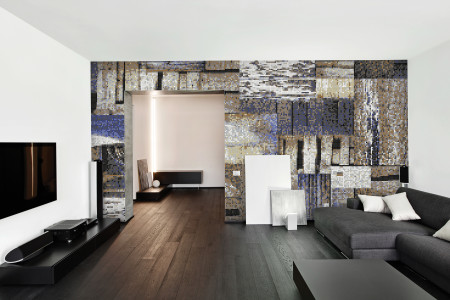 Brown wooden pallets Contemporary Textural Mosaic installation by Artaic