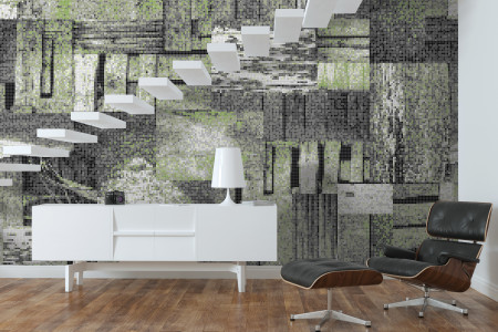 Green wooden pallets Contemporary Textural Mosaic installation by Artaic
