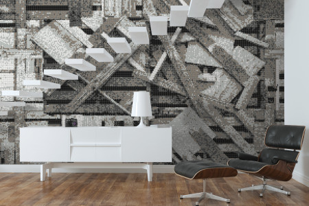 Grey wooden pallets Contemporary Textural Mosaic installation by Artaic