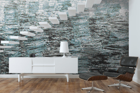 Turquoise recycled paper material Contemporary Textural Mosaic installation by Artaic