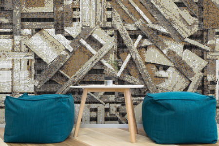 Brown wooden pallets Contemporary Textural Mosaic installation by Artaic