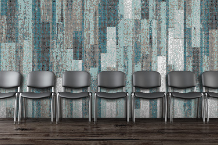 Turquoise reclaimed wood Contemporary Textural Mosaic installation by Artaic