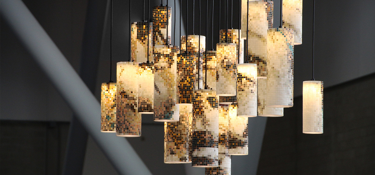 Custom Backlit Mosaic Eyes Lighting Design Tile Lantern | Artaic Ayre Bostik