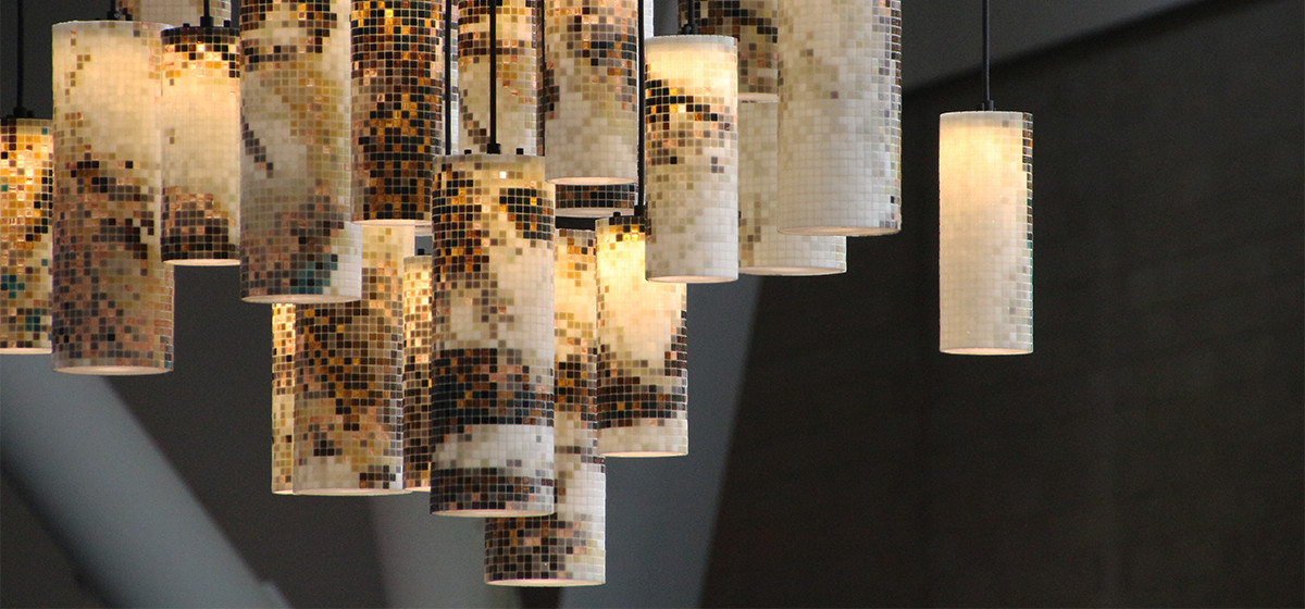 Custom Backlit Mosaic Eyes Lighting Design Tile Lantern | Artaic Ayre Bostik
