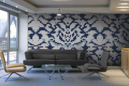 blue textiles Traditional Ornamental Mosaic installation by Artaic