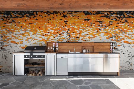 Carboniation Tangerine tile Mosaic in modern outdoor kitchen