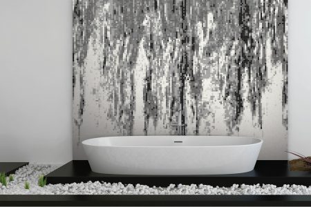 Grey waterfall Contemporary Abstract Mosaic installation by Artaic
