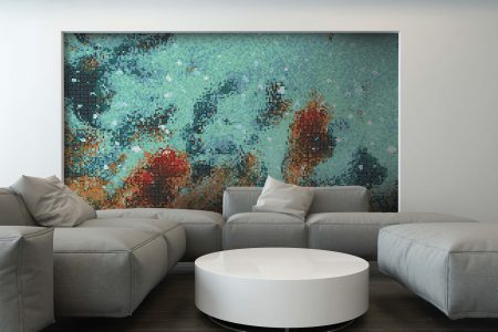 Turquoise water Contemporary Abstract Mosaic installation by Artaic
