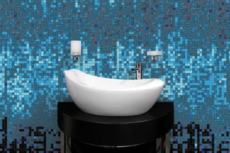 Blue Waterfall Contemporary Abstract Mosaic installation by Artaic