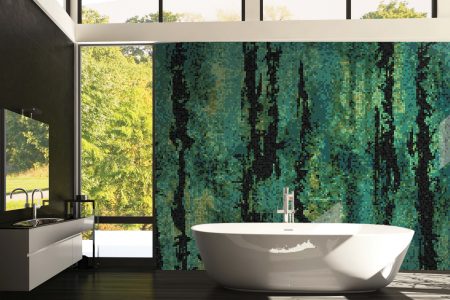 Green depths Contemporary Abstract Mosaic installation by Artaic