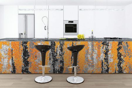 Orange depths Contemporary Abstract Mosaic installation by Artaic