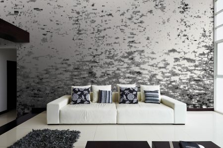 Black effervescence Contemporary Abstract Mosaic installation by Artaic