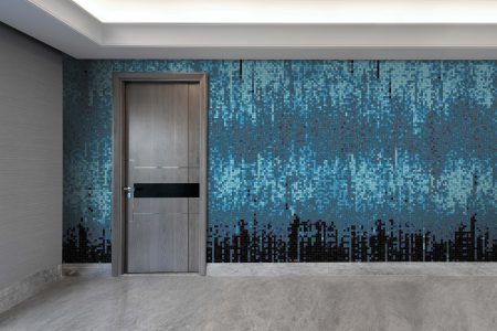 Blue Waterfall Contemporary Abstract Mosaic installation by Artaic