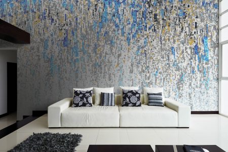 Blue downpour Contemporary Abstract Mosaic installation by Artaic