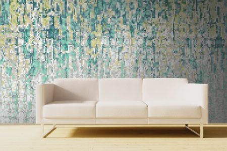 Green downpour Contemporary Abstract Mosaic installation by Artaic