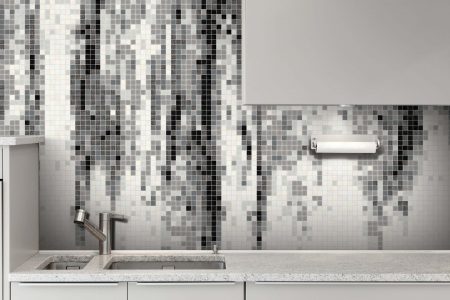 Grey waterfall Contemporary Abstract Mosaic installation by Artaic