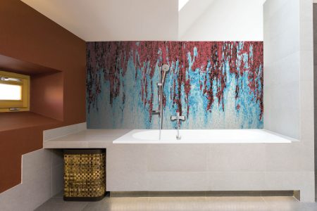 Red waterfall Contemporary Abstract Mosaic installation by Artaic