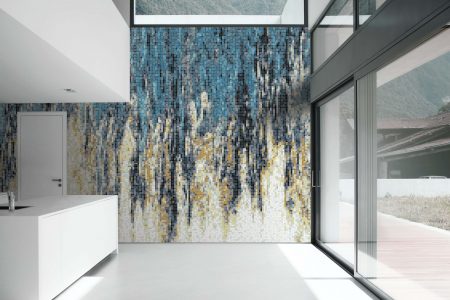 Turquoise waterfall Contemporary Abstract Mosaic installation by Artaic