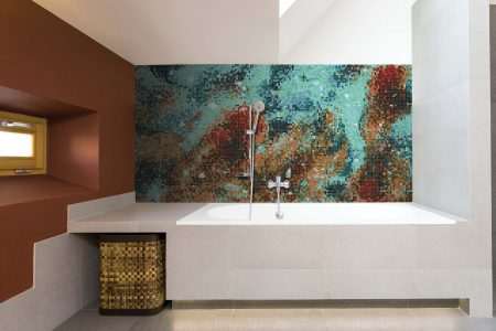Turquoise water Contemporary Abstract Mosaic installation by Artaic