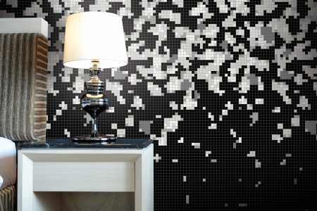 Black bits Traditional Geometric Mosaic installation by Artaic